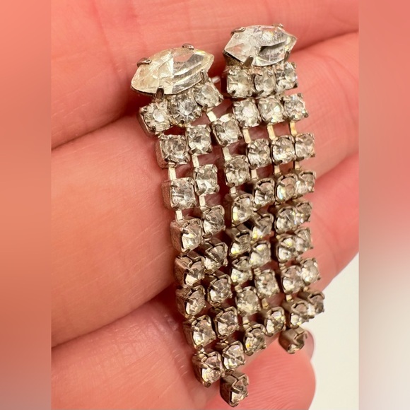 Vintage Paste Rhinestone Dangle Earrings Pierced - Picture 3 of 5